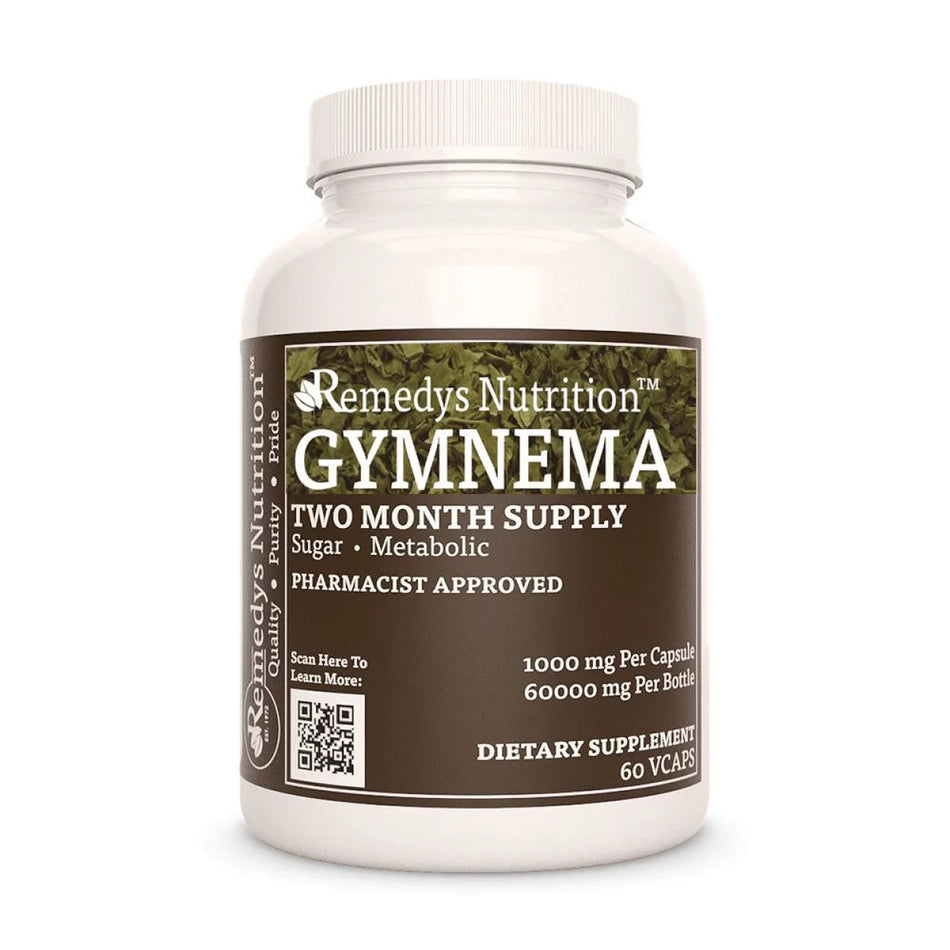Image of Remedy's Nutrition® Gymnema sylvestre Capsules Dietary Herbal Supplement front bottle. Made in the USA.