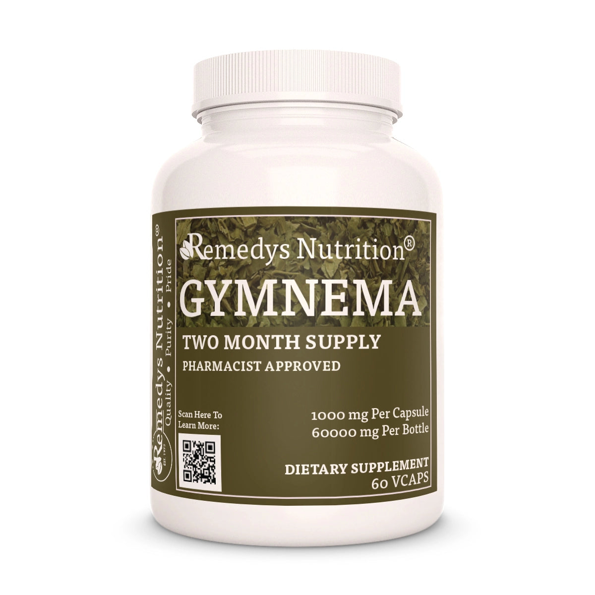 Image of Remedy's Nutrition® Gymnema sylvestre Capsules Dietary Herbal Supplement front bottle. Made in the USA.