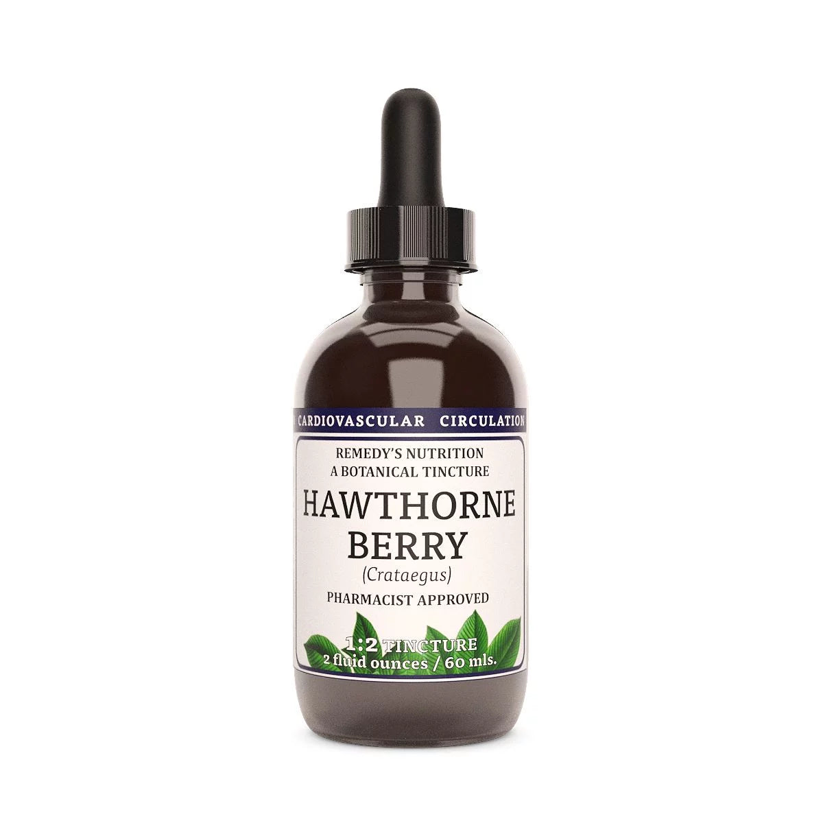 Image of Remedy's Nutrition® Hawthorn Berry Tincture Dietary Herbal Supplement front bottle. Made in the USA.
