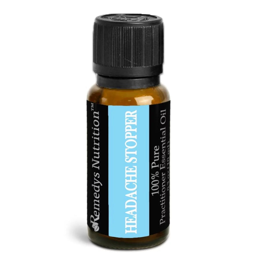 Image of Remedy's Nutrition® Headache Stopper™ Essential Oil Herbal Supplement front bottle.