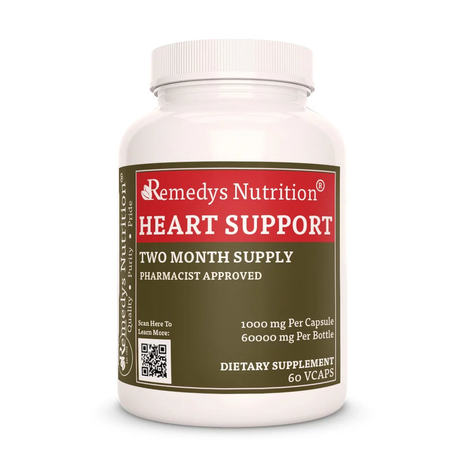 Image of Remedy's Nutrition® Heart Support™ Capsules Herbal Supplement bottle. Made in the USA. Hawthorn, Mushroom, Garlic.