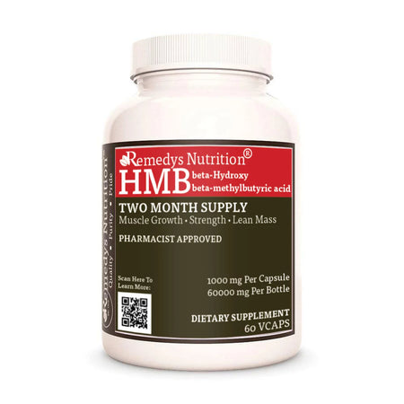 Image of Remedy's Nutrition® HMB Capsules Dietary Supplement front bottle. Made in USA. beta Hydroxy beta methylbutyric acid.