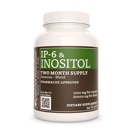 Image of Remedy's Nutrition® IP-6 & Inositol Capsules Dietary Supplement front bottle. Made in the USA. Calcium and Magnesium