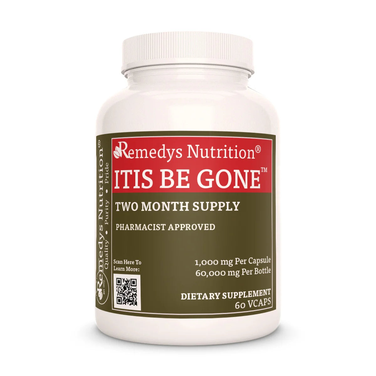 Remedy's Nutrition® Itis Be Gone™ supplement bottle with 60 capsules, front label view