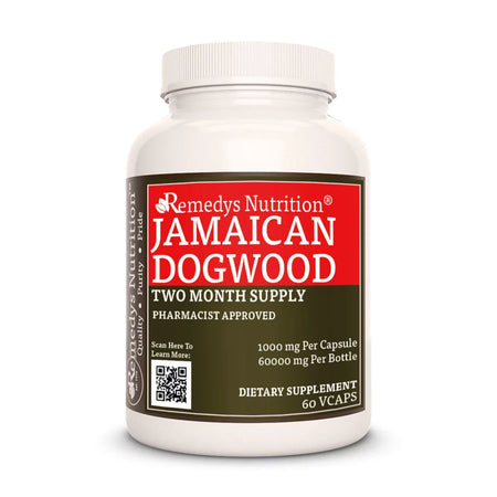 Image of Remedy's Nutrition® Jamaican Dogwood Capsules Herbal Dietary Supplement front bottle. Made in the USA.