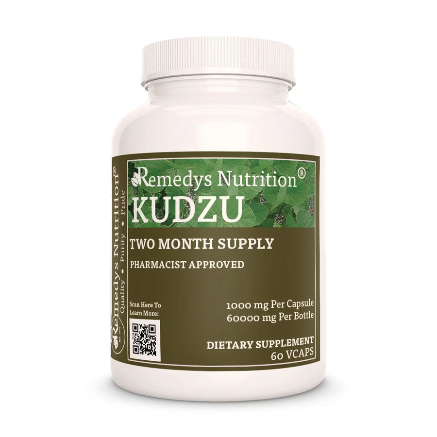 Image of Remedy's Nutrition® Kudzu Capsules Herbal Dietary Supplement front bottle. Made in the USA. Pueraria.