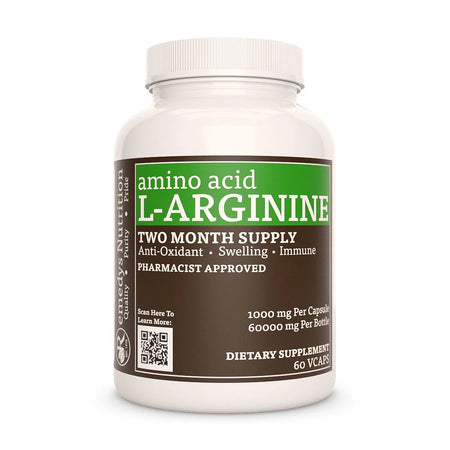 Image of Remedy's Nutrition® L-Arginine Amino Acid Capsules Dietary Supplement front bottle. Made in the USA.