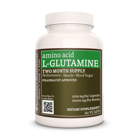 Image of Remedy's Nutrition® L-Glutamine Capsules Dietary Supplement front bottle. Made in the USA.