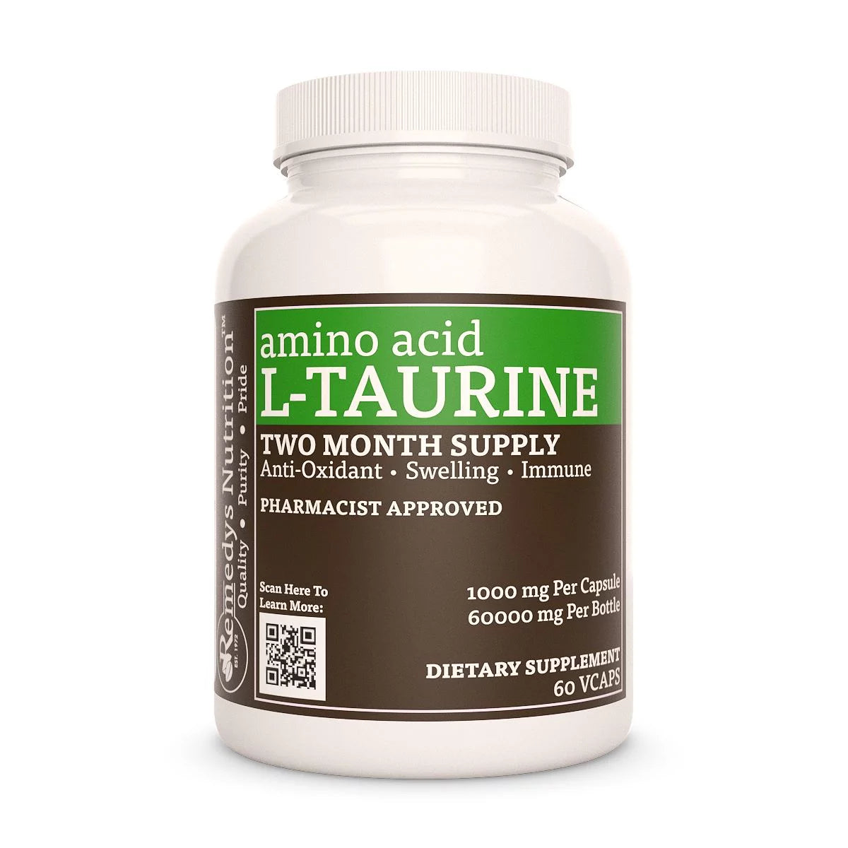 L-Taurine Amino Acid 1000 mg, 60 Vegan Capsules