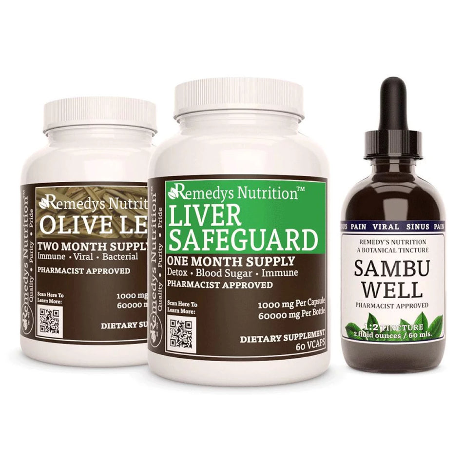 Image of Remedy's Nutrition® Liver Health Power Pack™ includes Liver Safeguard™, Olive Leaf Capsules & Sambu Well Tincture