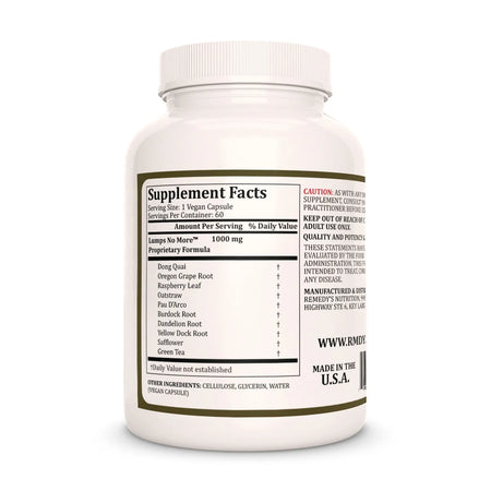 The Supplement Fact label for Remedy's Nutrition Lumps No More, showing its 1000mg vegan formula and ingredients.