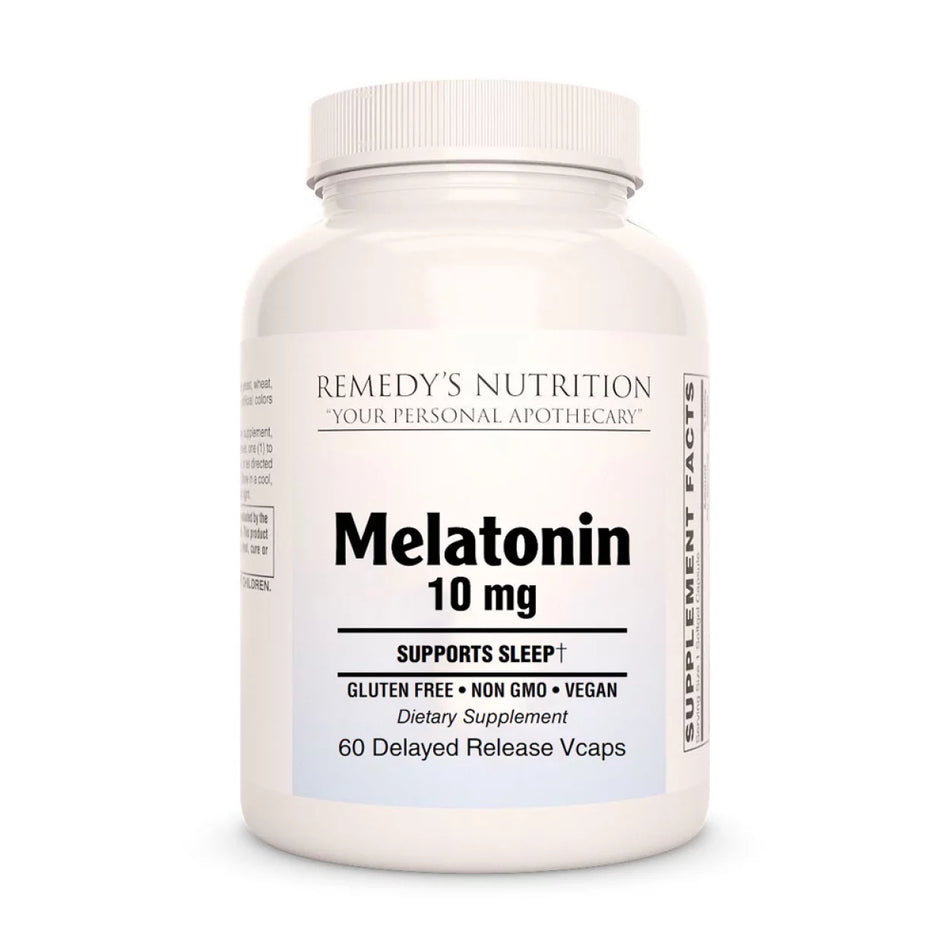 Image of Remedy's Nutrition® Melatonin 10 mg Capsules Dietary Supplement front bottle. 