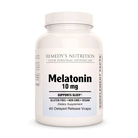 Image of Remedy's Nutrition® Melatonin 10 mg Capsules Dietary Supplement front bottle. 