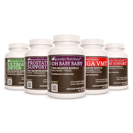 Image of Remedy's Nutrition® Men’s Health Power Pack™ includes Ultimate Detox™, Prostate Support™, Mega VMT™, Heart Support™