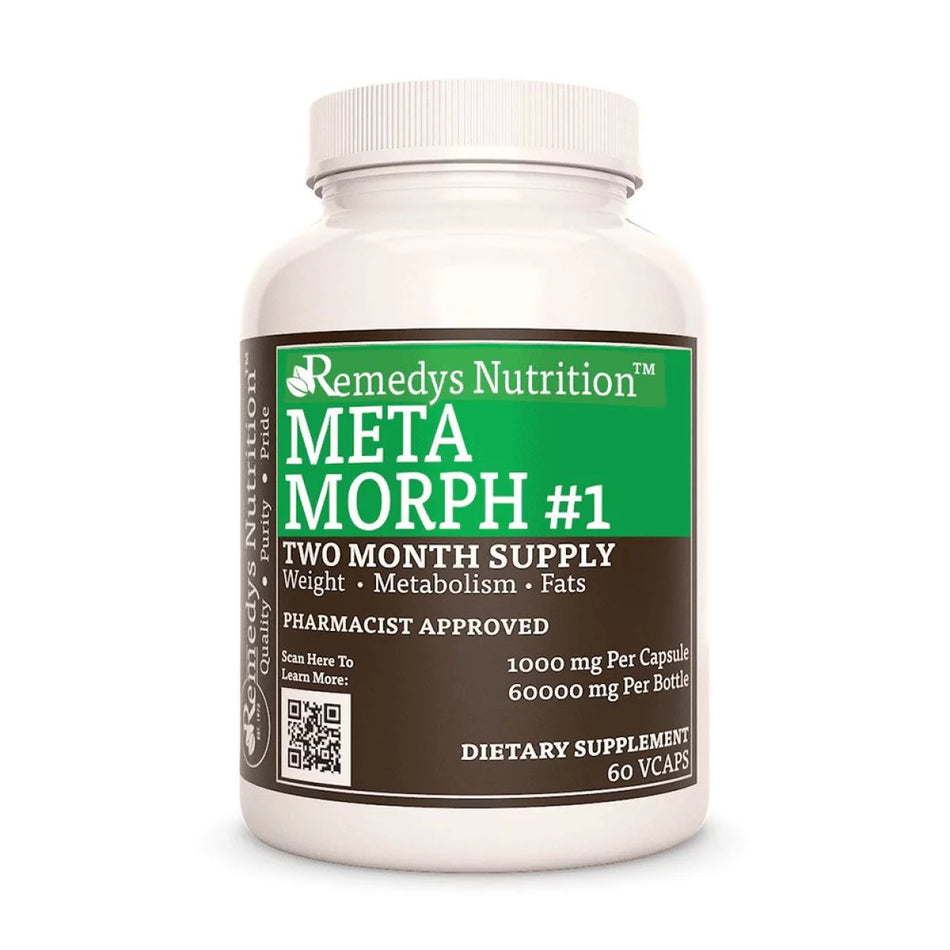 Image of Remedy's Nutrition® Meta Morph #1™ Weight Loss Capsules Herbal Dietary Supplement front bottle. Made in USA. Konjac.