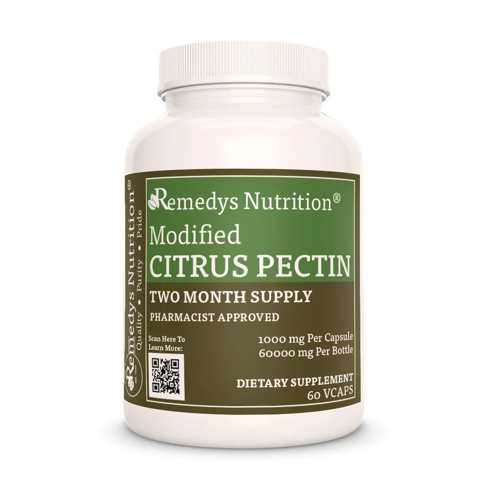 Image of Remedy's Nutrition® Modified Citrus Pectin Capsules Dietary Supplement front bottle.  Made in the USA
