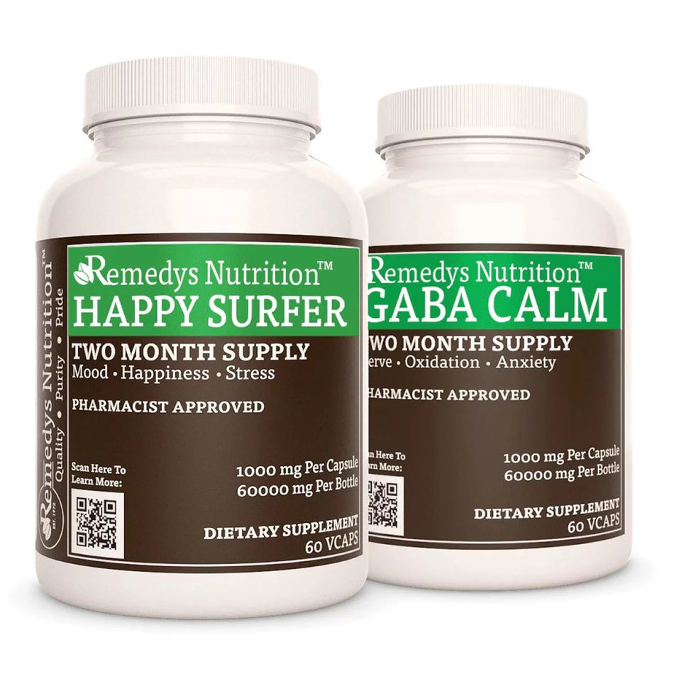 Image of Remedy's Nutrition® Mood Power Pack™ Dietary Supplements Include Happy Surfer™ and GABA Calm Capsules. Made in USA. 