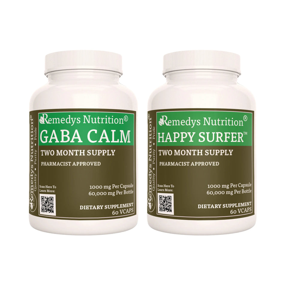 Image of Remedy's Nutrition® Mood Power Pack™ Dietary Supplements Include Happy Surfer™ and GABA Calm Capsules. Made in USA. 