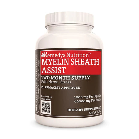 Image of Remedy's Nutrition® Myelin Sheath Assist™ Capsules Herbal Dietary Supplement for Nerves, front bottle. Made in USA.