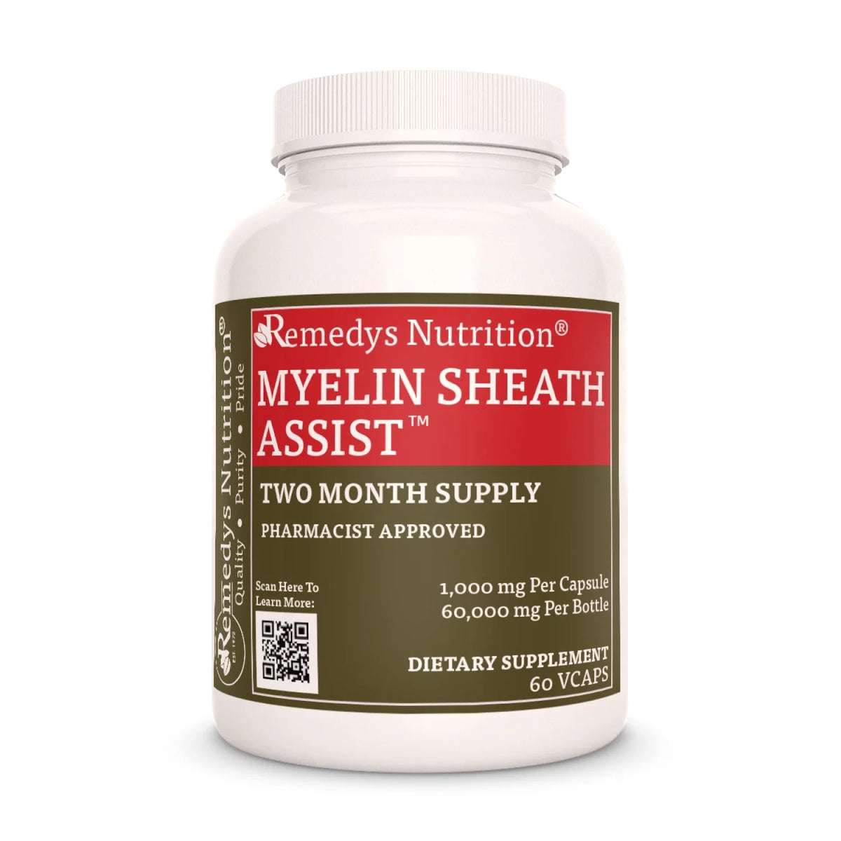 Image of Remedy's Nutrition® Myelin Sheath Assist™ Capsules Herbal Dietary Supplement for Nerves, front bottle. Made in USA. Turmeric, Elderberry, Boswellia. 