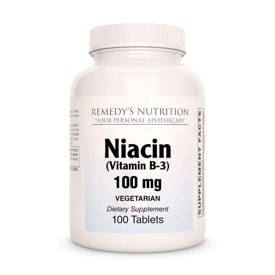 Image of Remedy's Nutrition® Niacin (Vitamin B3) Tablets Dietary Supplement front bottle.