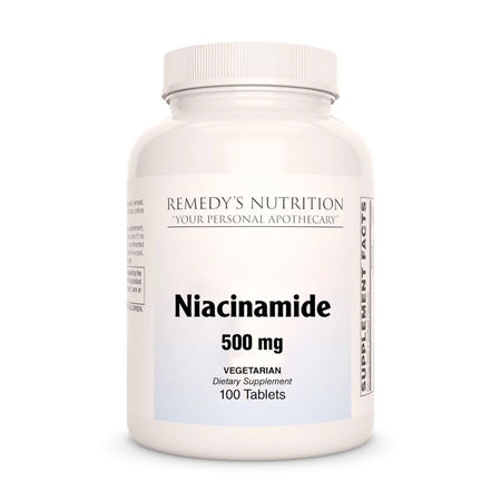 Image of Remedy's Nutrition® Niacinamide Tablets Dietary Supplement front bottle. 