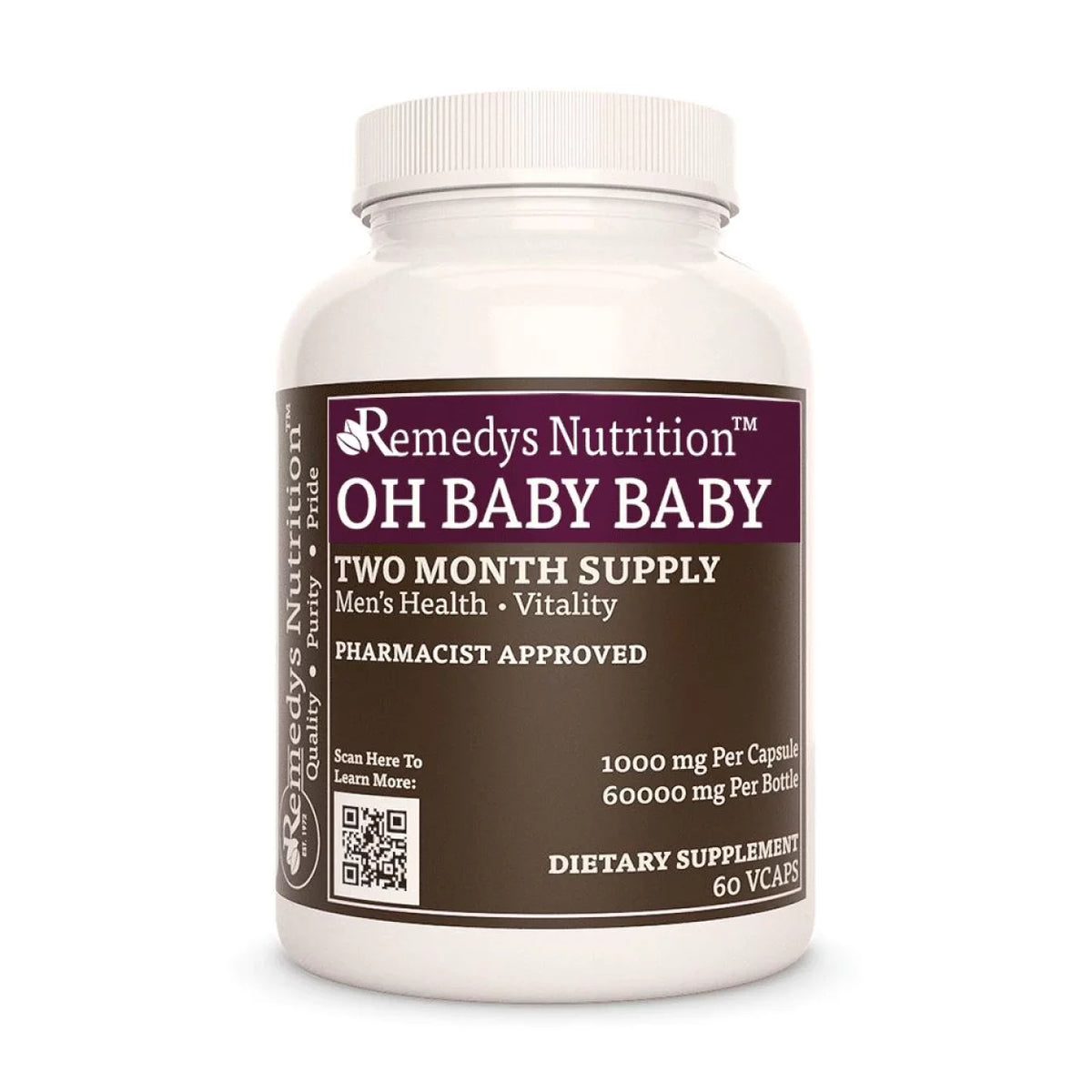 Image of Remedy's Nutrition® Oh Baby Baby™ Capsules Herbal Dietary Supplement bottle Made in USA Horny Goat Weed Men’s Health