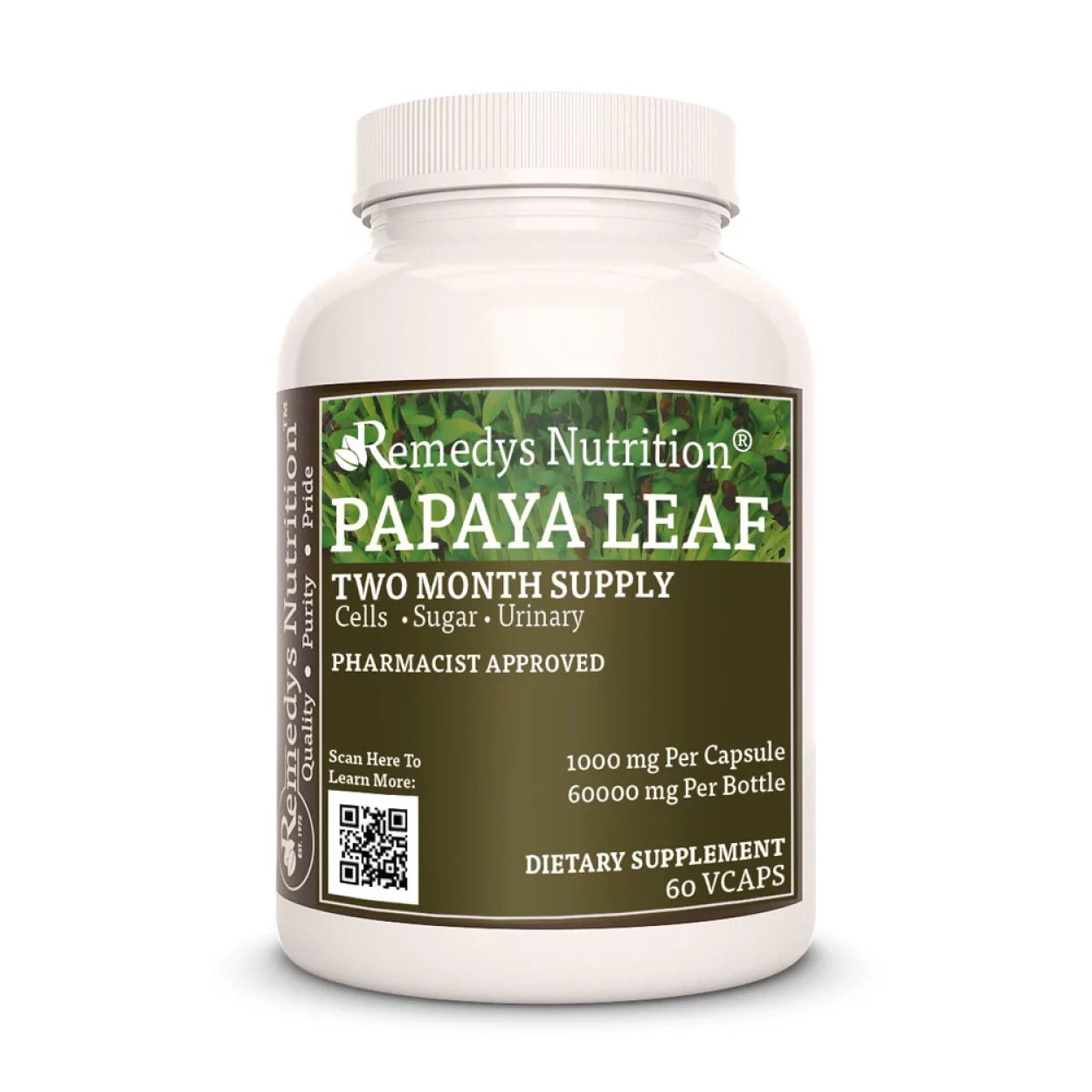 Papaya Leaf 1000 mg 60 Vegan Capsules