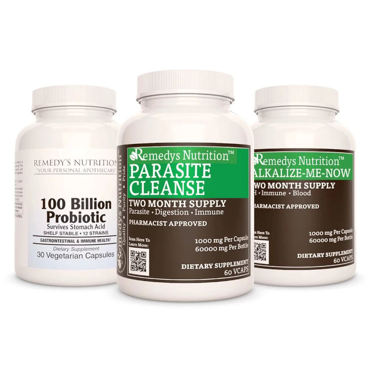 Image of Remedy's Nutrition® Parasite Power Pack™ Contains 100 Billion Probiotic, Parasite Cleanse™ Alkalize-Me-Now™ Capsules