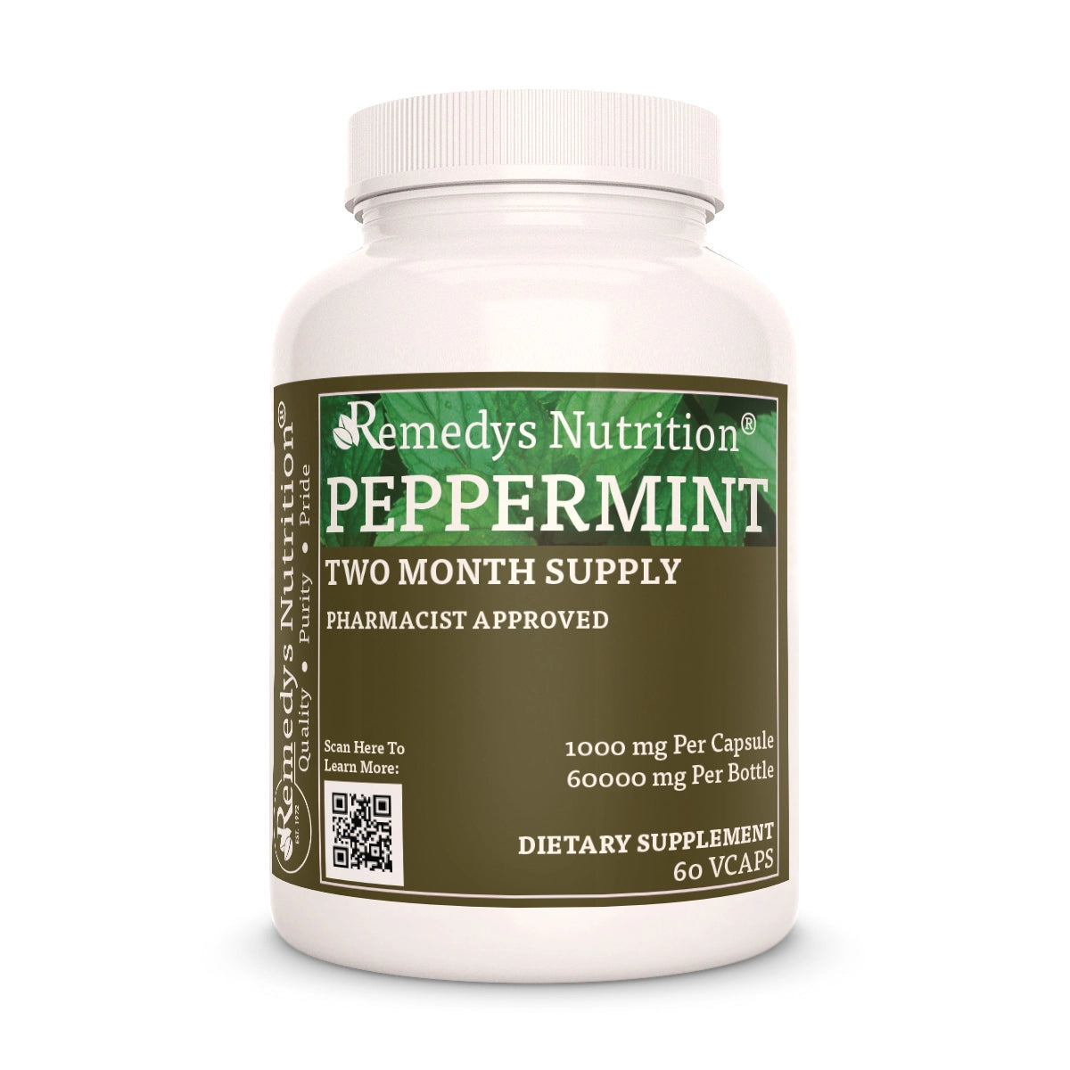 Peppermint Leaf 1000 mg, 60 Vegan Capsules