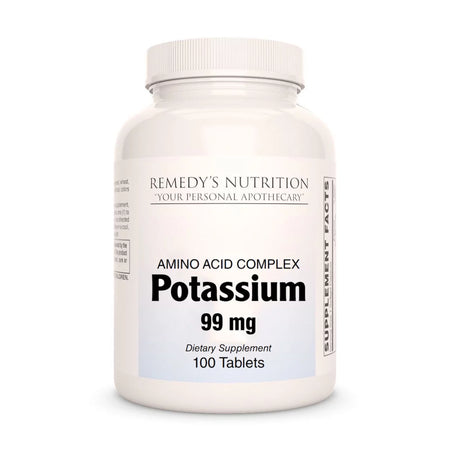 Image of Remedy's Nutrition® Potassium Tablets Dietary Supplement front bottle. 
