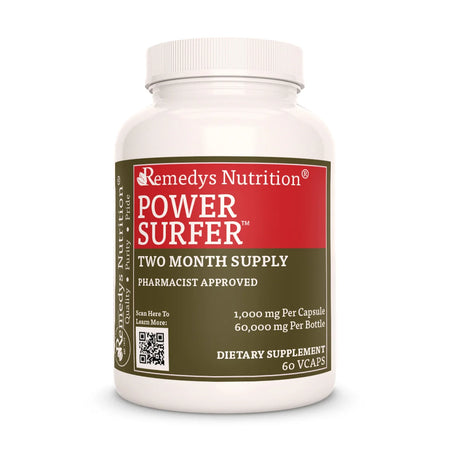 The front of a bottle of Remedy's Nutrition 'Power Surfer' dietary supplement.