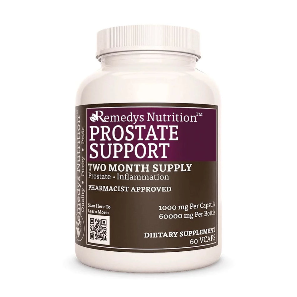 Image of Remedy's Nutrition® Prostate Support™ Capsules Herbal Dietary Supplement front bottle. Made in USA. Zinc Neem Reishi