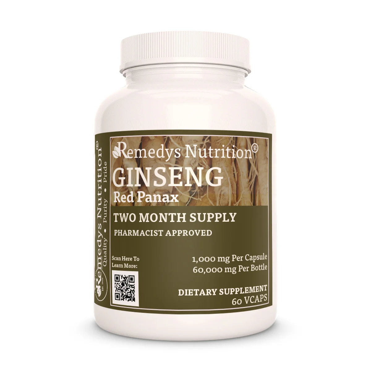 Remedy's Nutrition® Red Panax Ginseng Capsules Herbal Dietary Supplement front bottle.