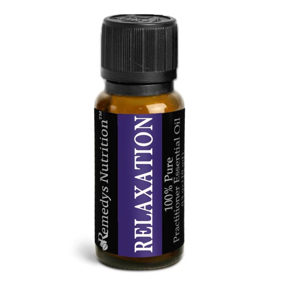 Image of Remedy's Nutrition® Relaxation Essential Oil Topical Aromatherapy front bottle. Practitioner Oils.