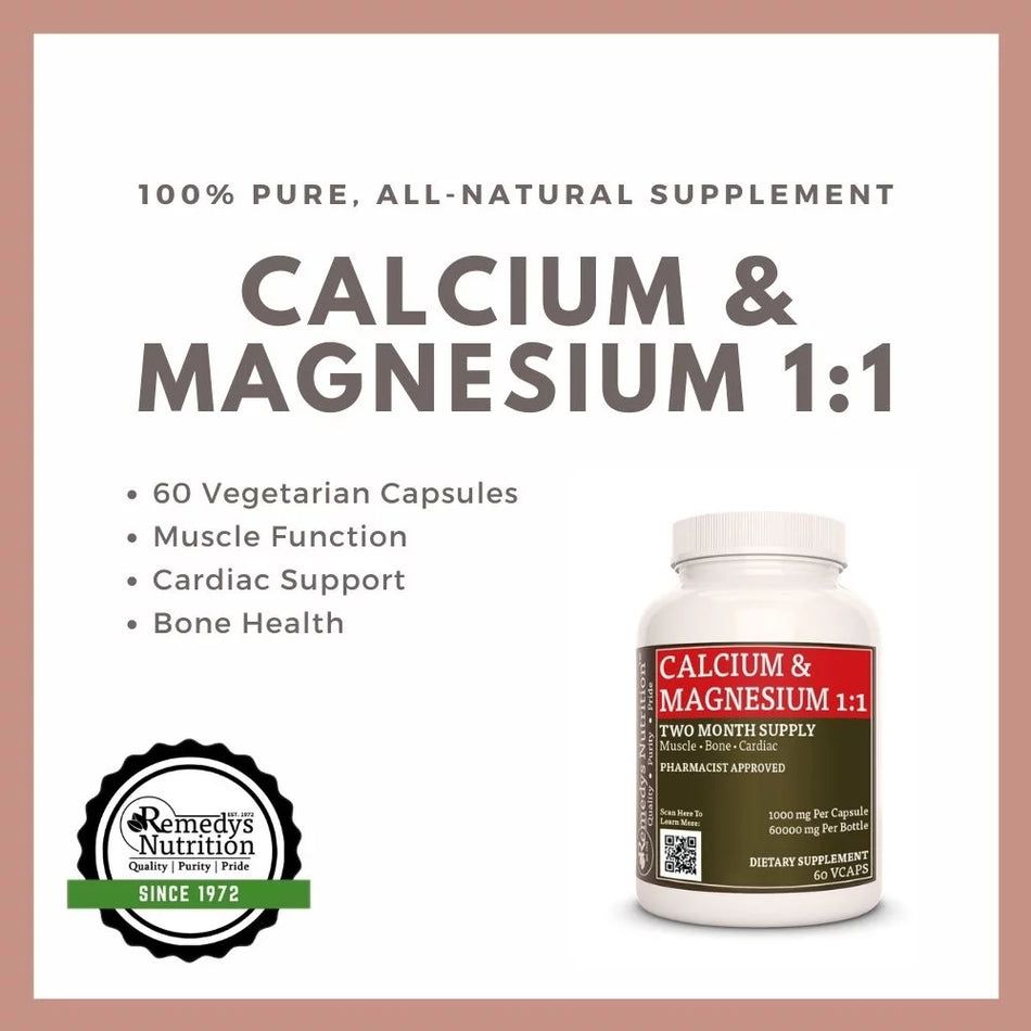 Calcio y Magnesio 1:1 | 1000 mg, 60 Cápsulas Veganas 
