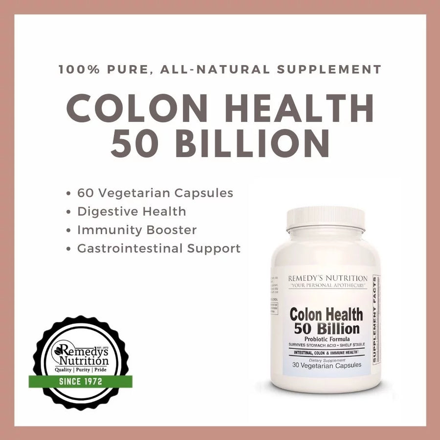 Colon Health 50 Billion Probiotic | 30 Enteric Coated Vegan Capsules
