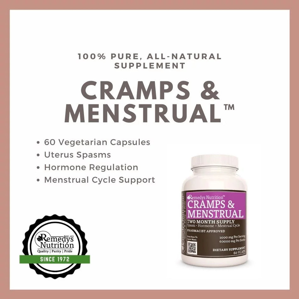 Calambres y Menstrual™ | Vitaminas para Ciclos | 1000 mg, 60 Cápsulas Veganas 