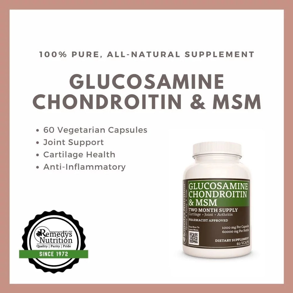 Glucosamina Condroitina y MSM | 1000 mg, 60 Cápsulas Veganas 