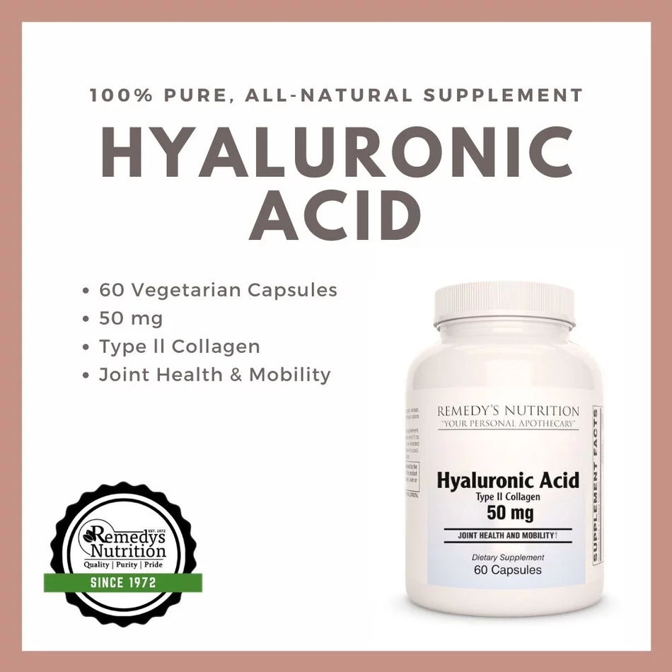 Acide hyaluronique avec collagène de type II | 50 mg, 60 gélules végétaliennes 