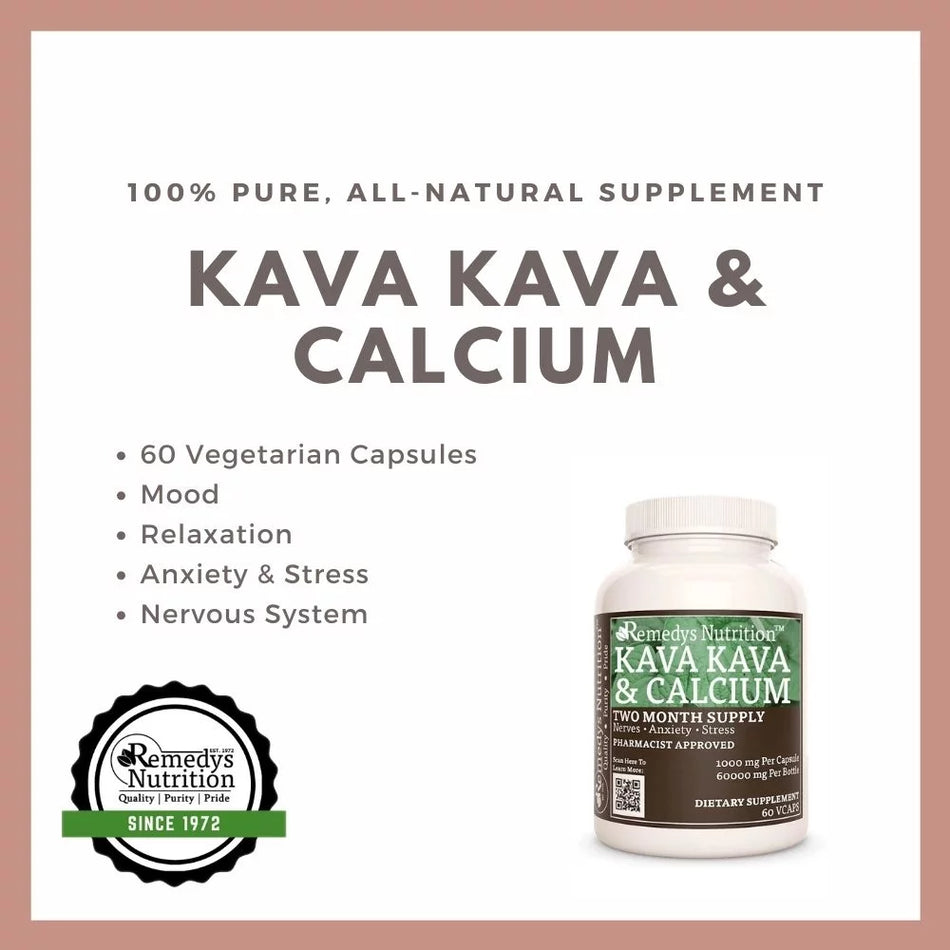 Kava Kava et calcium | 1000 mg, 60 gélules végétaliennes
