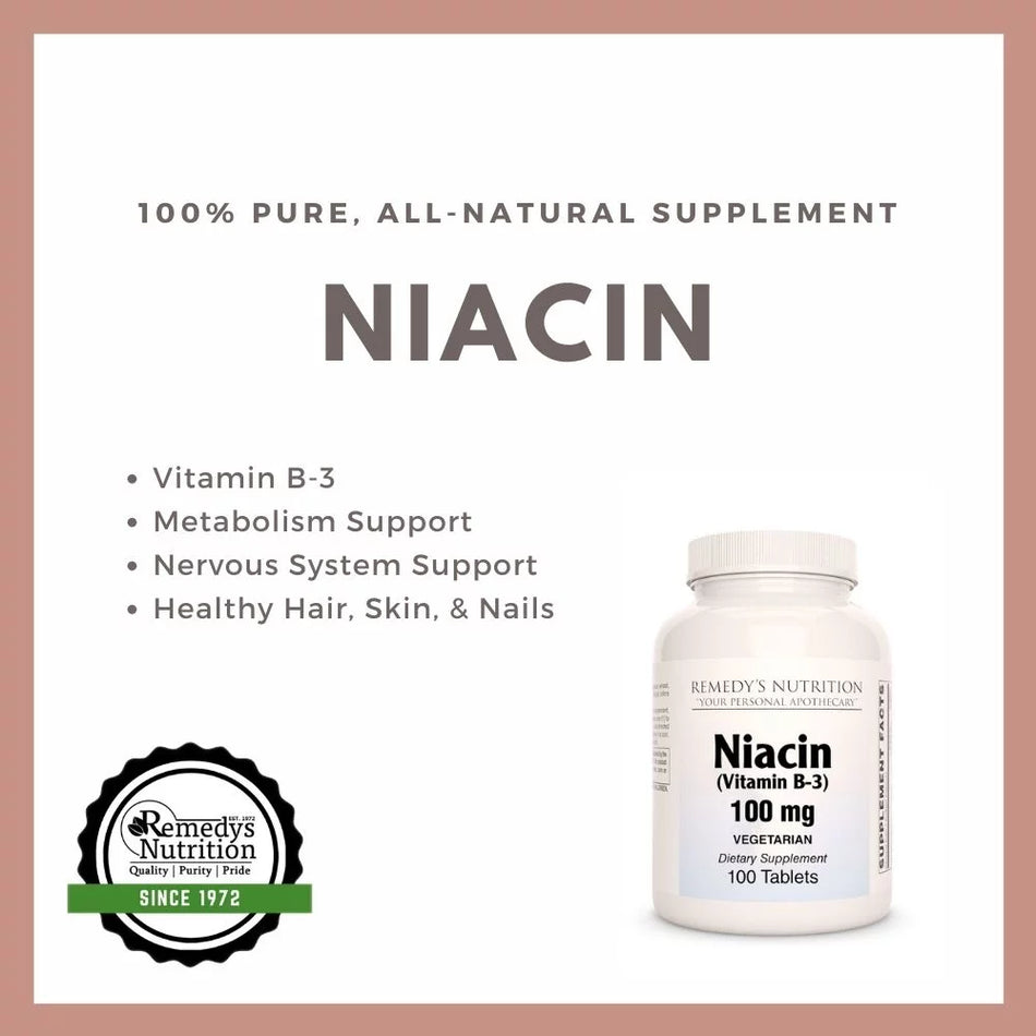 Niacin (Vitamin B-3) | 100 mg, 100 Vegan Tablets