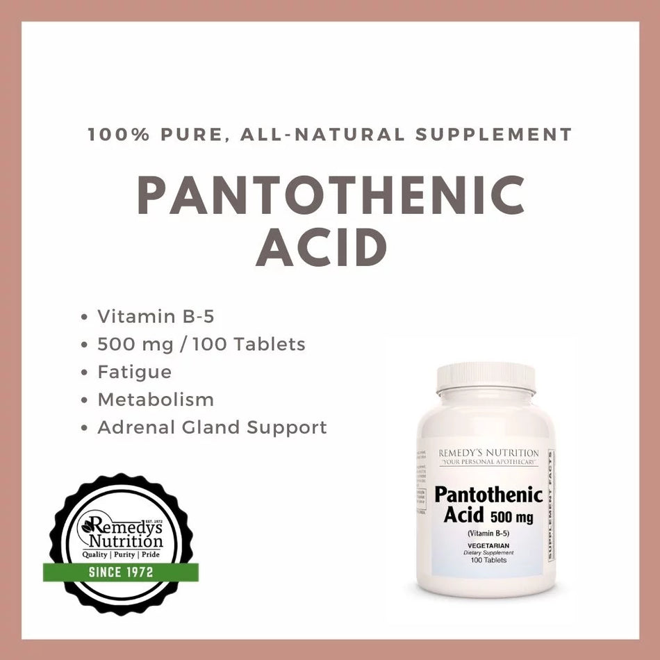 Pantothenic Acid (Vitamin B-5) | 500 mg, 100 Tablets