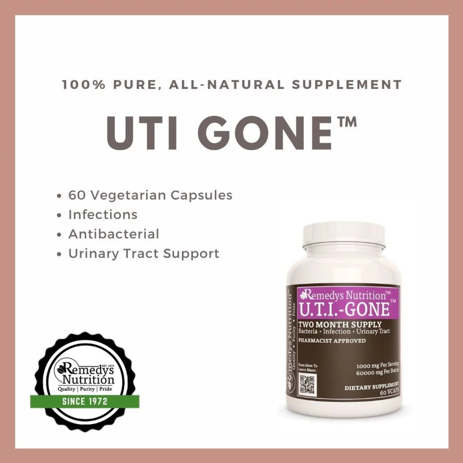 UTI Gone™ | Vitamines pour les infections urinaires | 1000 mg, 60 gélules végétaliennes 