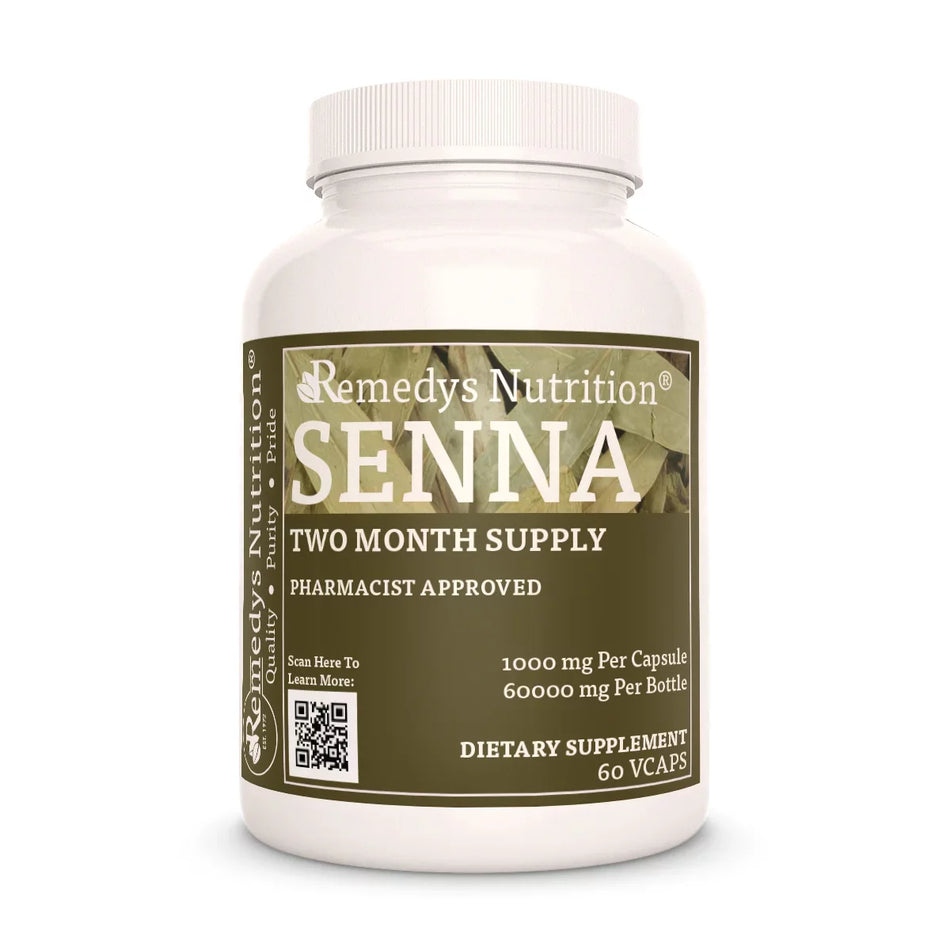 Image of Remedy's Nutrition® Senna Leaf Capsules Herbal Dietary Supplement front bottle. Made in the USA. Senna alexandrina.