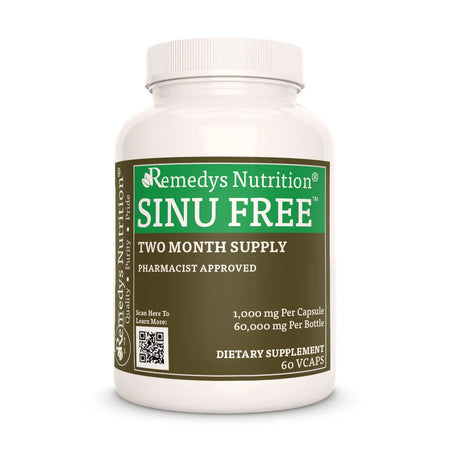 The front of a bottle of Remedy's Nutrition 'Sinu Free' dietary supplement.