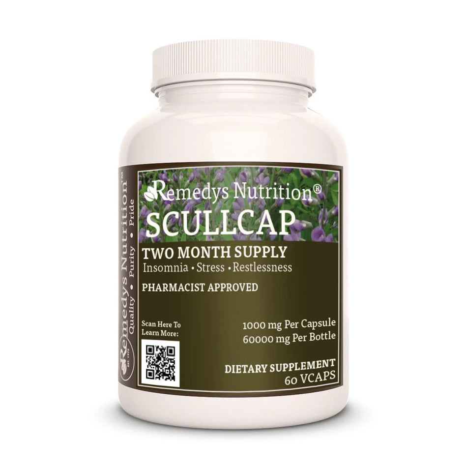 Image of Remedy's Nutrition® Scullcap Capsules Herbal Dietary Supplement front bottle Made in the USA Scutellaria lateriflora