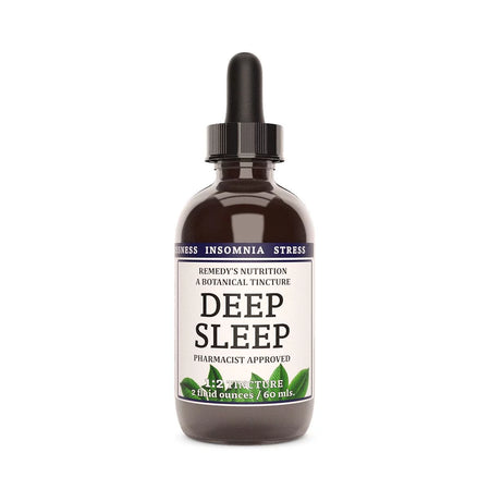 Image of Remedy's Nutrition® Deep Sleep™ Tincture Herbal Supplement for Sleep Support front bottle. Made in the USA.