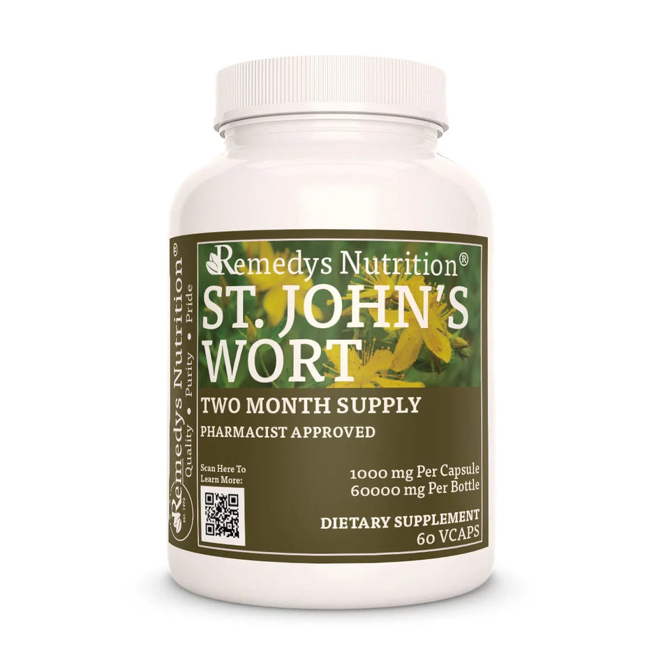 Image of Remedy's Nutrition® St. John’s Wort Capsules Herbal Dietary Supplement front bottle Made in USA Hypericum perforatum