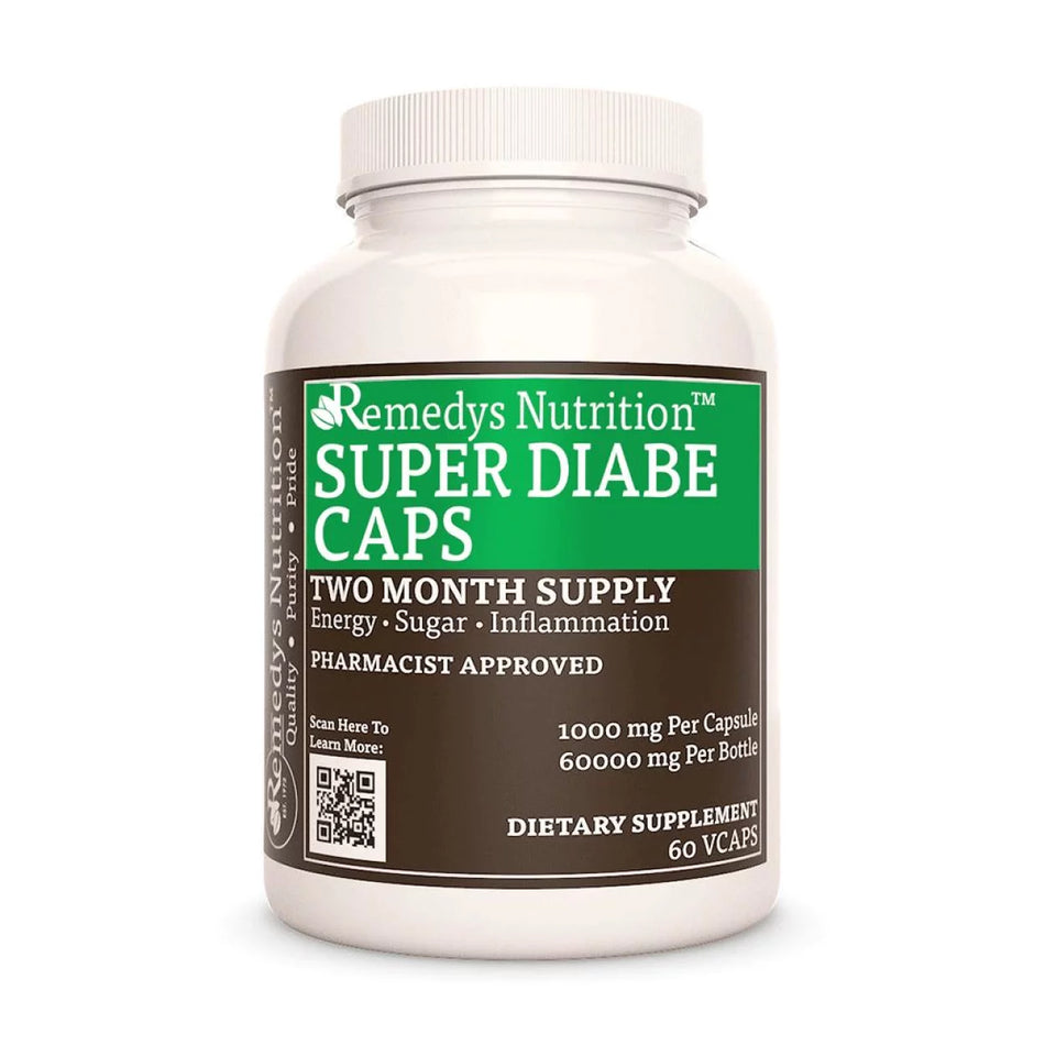 Image of Remedy's Nutrition® Super Diabe Caps™ Herbal Dietary Supplement front bottle Made in USA Gymnema Sylvestre Fenugreek